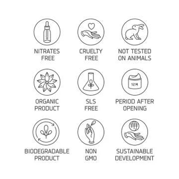 Vector set of logos, badges and icons for natural eco friendly handmade products Stock Illustration