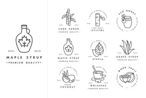 Vector set of logos, badges and icons for natural and organic products Stock Illustration