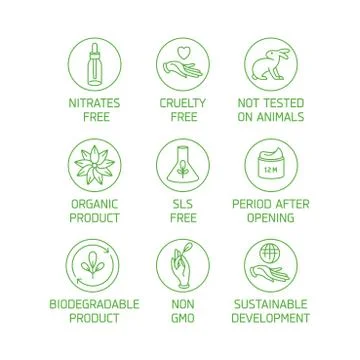Vector set of logos, badges and icons for natural eco friendly handmade products Stock Illustration
