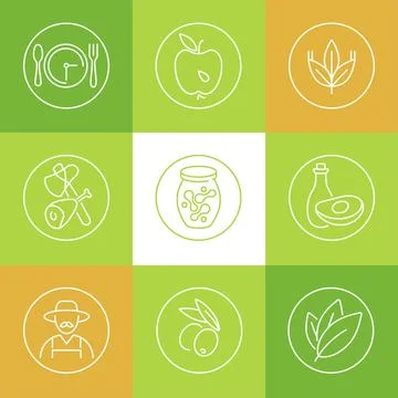 Vector set of logos, badges and icons for natural and health products Stock Illustration