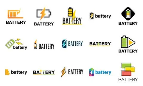 Vector set of logos of electric battery, charge Stock Illustration
