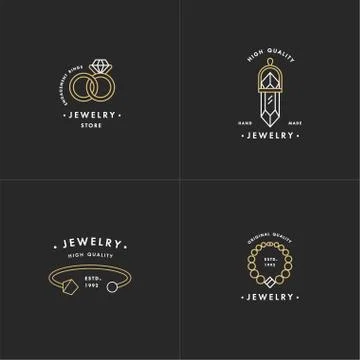 Vector set of logos with necklace and gem stone, wedding rings and bracelet Stock Illustration