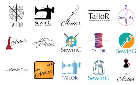 Vector set logos for a sewing workshop, tailor Stock Illustration