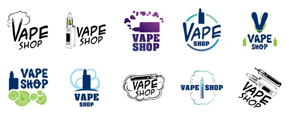 Vector set of logos on the subject of vaping Stock Illustration