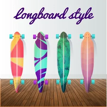 Vector set of longboard skateboards. Design elements and icons Illustrazione stock