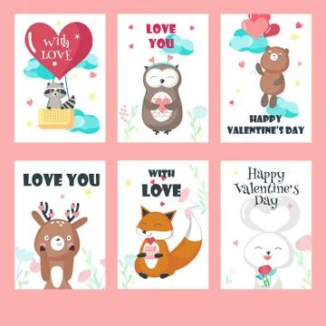 Vector set of love cards with cute animals Stock Illustration