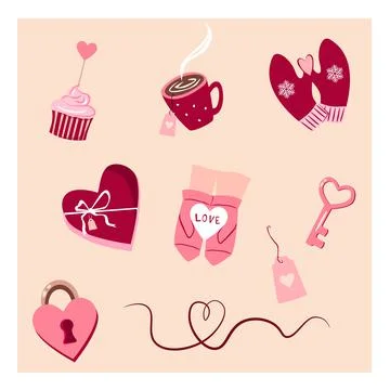 Vector Set love romantic icon sticker Valentines Stock Illustration