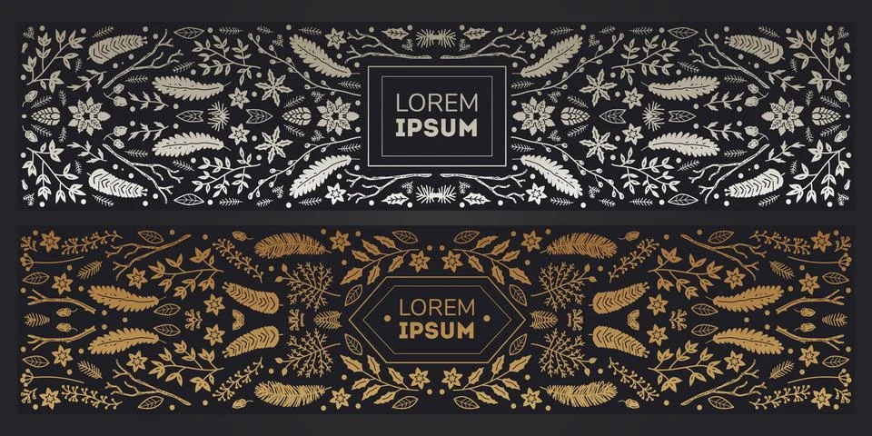 Vector set of luxury floral patterns, invitation cards, banners. Merry Christmas Stock Illustration