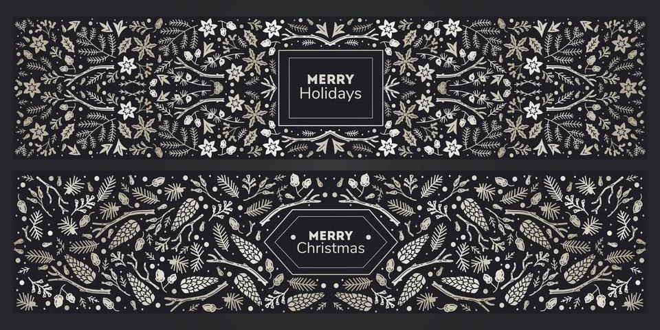 Vector set of luxury floral patterns, invitation cards, banners. Merry Christmas Stock Illustration