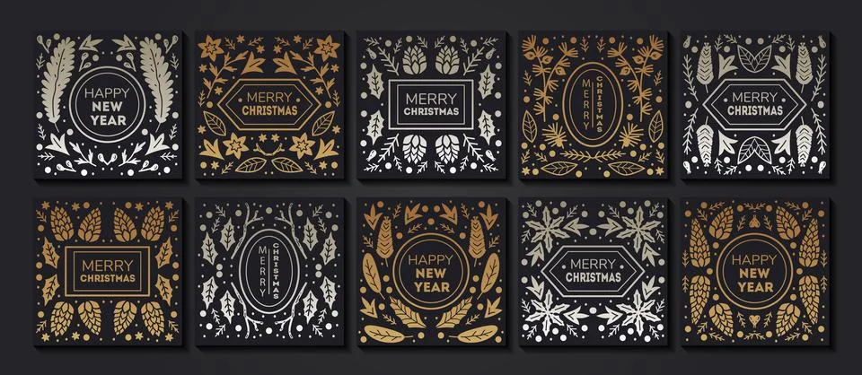 Vector set of luxury floral patterns, invitation cards, banners. Merry Christmas Stock Illustration