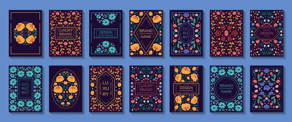 Vector set of luxury floral patterns, invitation cards, banners with doodles Stock Illustration