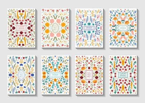 Vector set of luxury floral patterns, invitation cards, banners with doodles Stock Illustration