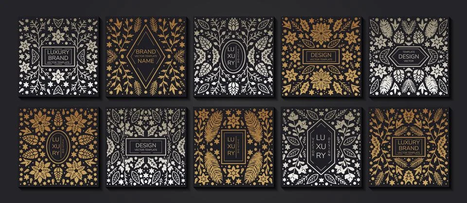 Vector set of luxury floral patterns, invitation cards, banners. Merry Christmas Stock Illustration