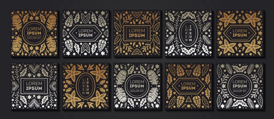 Vector set of luxury floral patterns, invitation cards, banners. Merry Christmas Stock Illustration