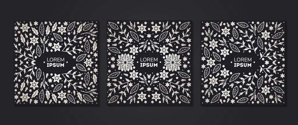 Vector set of luxury floral patterns, invitation cards, banners. Merry Christmas Stock Illustration