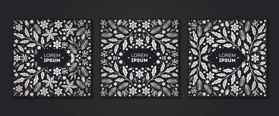 Vector set of luxury floral patterns, invitation cards, banners. Merry Christmas Stock Illustration