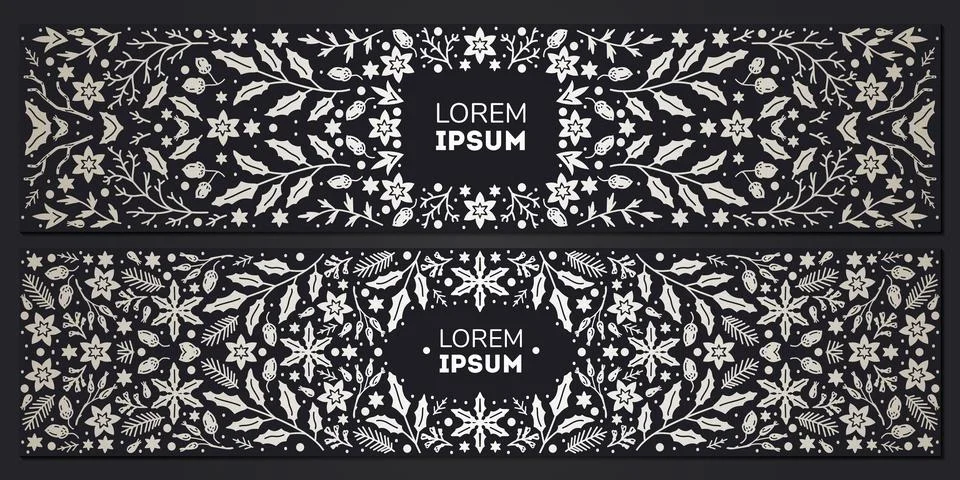 Vector set of luxury floral patterns, invitation cards, banners. Merry Christmas Stock Illustration