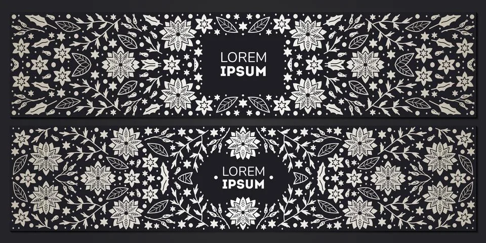 Vector set of luxury floral patterns, invitation cards, banners. Merry Christmas Stock Illustration