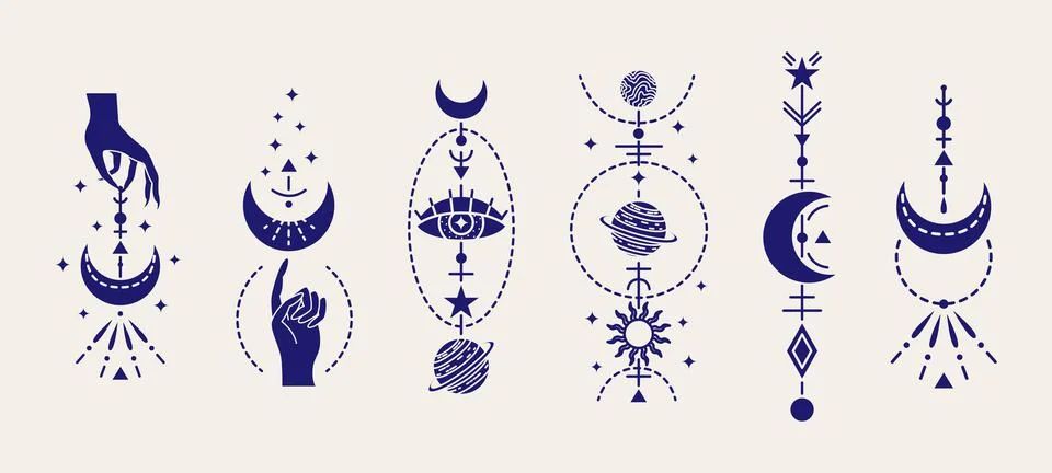 Vector set of magic illustrations with mystery symbols. Magical cards. 스톡 일러스트