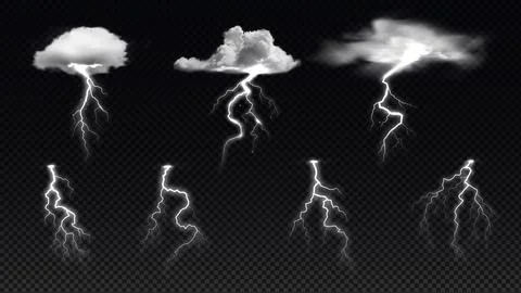 Vector set of magic lightning and fog for games on an isolated background. Stock Illustration