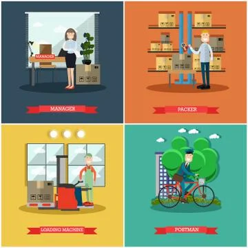 Vector set of mail delivery posters in flat style Illustration
