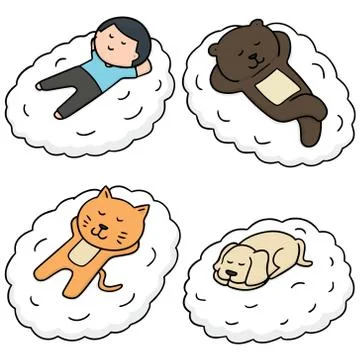 Vector set of man and animal sleep on cloud Stock Illustration
