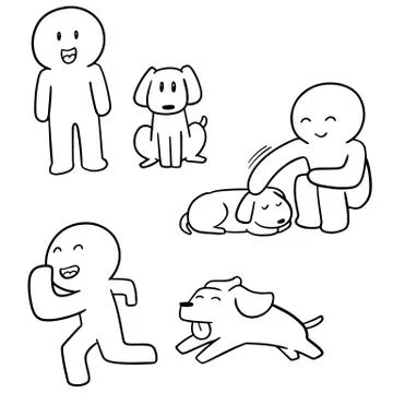 Vector set of man and dog Stock Illustration