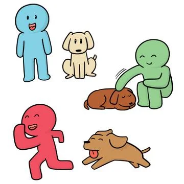 Vector set of man and dog Illustrazione stock