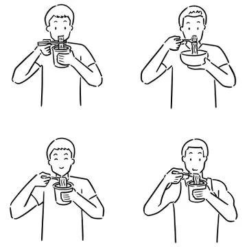 Vector set of man eat noodle Stock Illustration