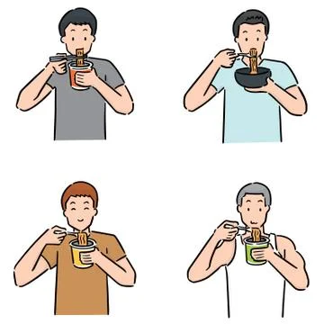 Vector set of man eat noodle Illustrazione stock
