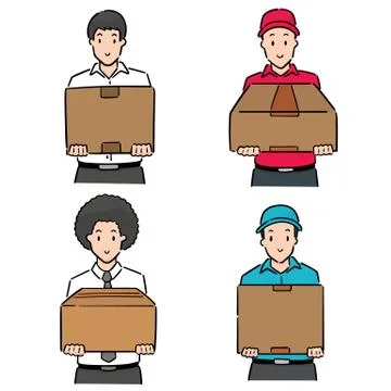 Vector set of man lifting box Stock Illustration