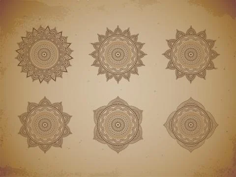 Vector set of Mandalas on vintage background. Ethnic oriental patterns collec Stock Illustration