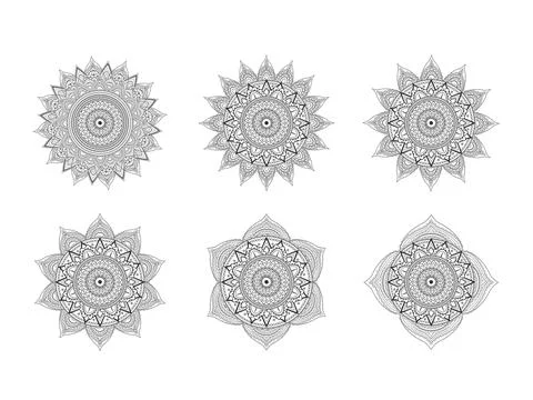 Vector set of Mandalas on white background. Ethnic oriental patterns collecti Stock Illustration