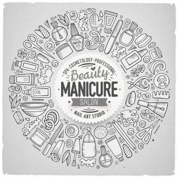 Vector set of Manicure cartoon doodle objects Illustrazione stock