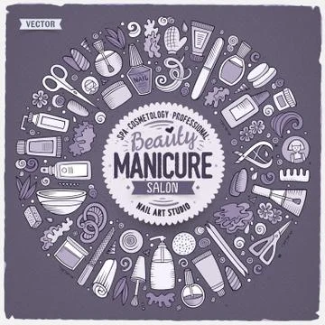 Vector set of Manicure cartoon doodle objects Illustrazione stock