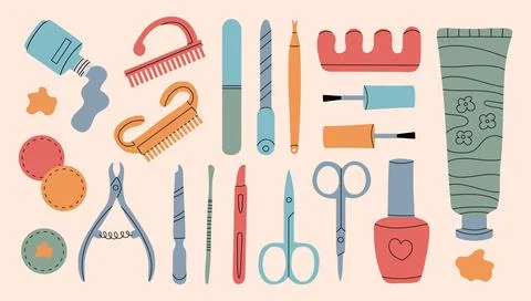 Vector set of manicure tools. Stock Illustration