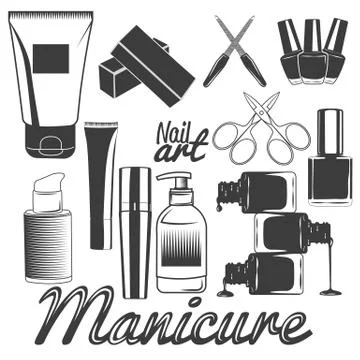 Vector set of manicure tools. Nails manicure. Beauty salon and cosmetics 库存插图