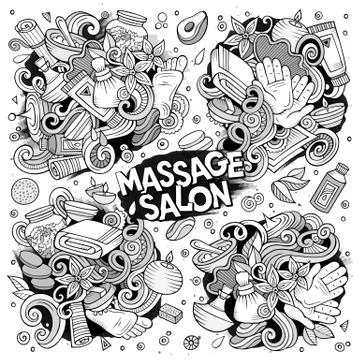 Vector set of Massage and Spa doodle designs 스톡 일러스트