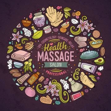 Vector set of Massage cartoon doodle objects Illustrazione stock