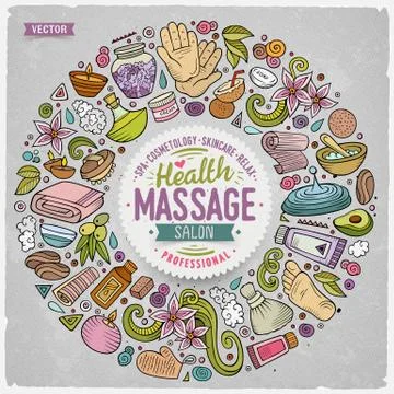 Vector set of Massage cartoon doodle objects 스톡 일러스트