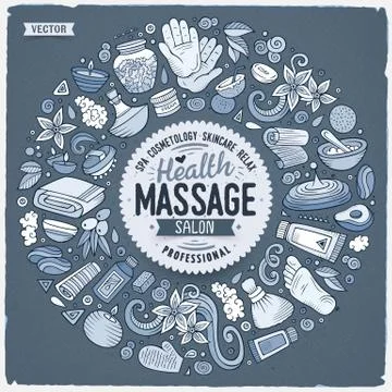 Vector set of Massage cartoon doodle objects 스톡 일러스트