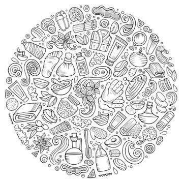 Vector set of Massage salon doodle objects 스톡 일러스트