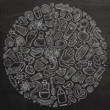 Vector set of Massage salon doodle objects 스톡 일러스트