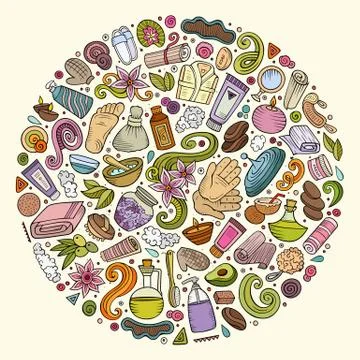Vector set of Massage salon doodle objects Illustrazione stock