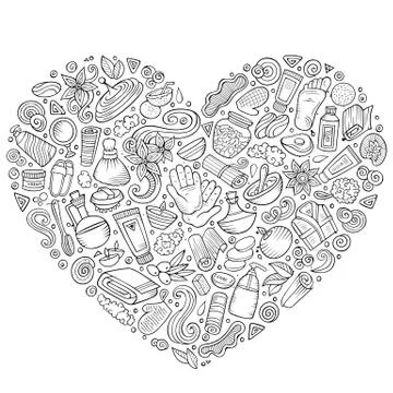 Vector set of Massage salon doodle objects 스톡 일러스트