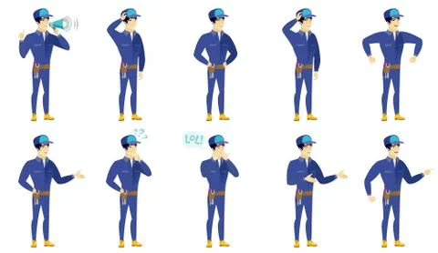 Vector set of mechanic characters Stock Illustration
