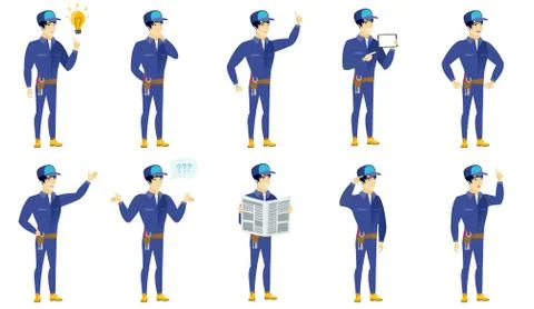 Vector set of mechanic characters Ilustración de archivo