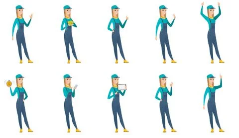 Vector set of mechanic characters. Illustrazione stock