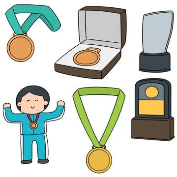 Vector set of medal and trophy Stock Illustration