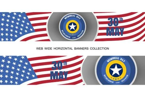 Vector set of Memorial Day banners with paper stripe cut from paper with am.. Stock Illustration